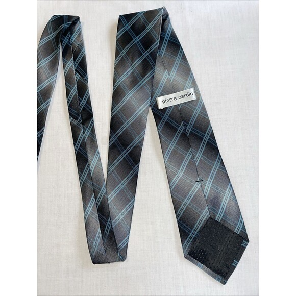 Pierre Cardin Dress Tie Men’s Size 57” Gray Blue Striped Argyle 100% Silk Design - Picture 9 of 12